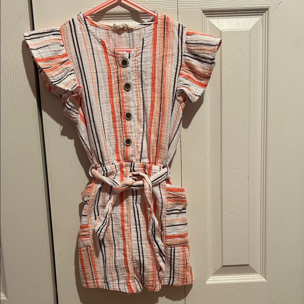Jessica Simpson Girls Orange and Black Striped Romper